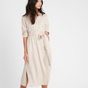 Banana Republic Tencel Midi Shirt Dress Ecru